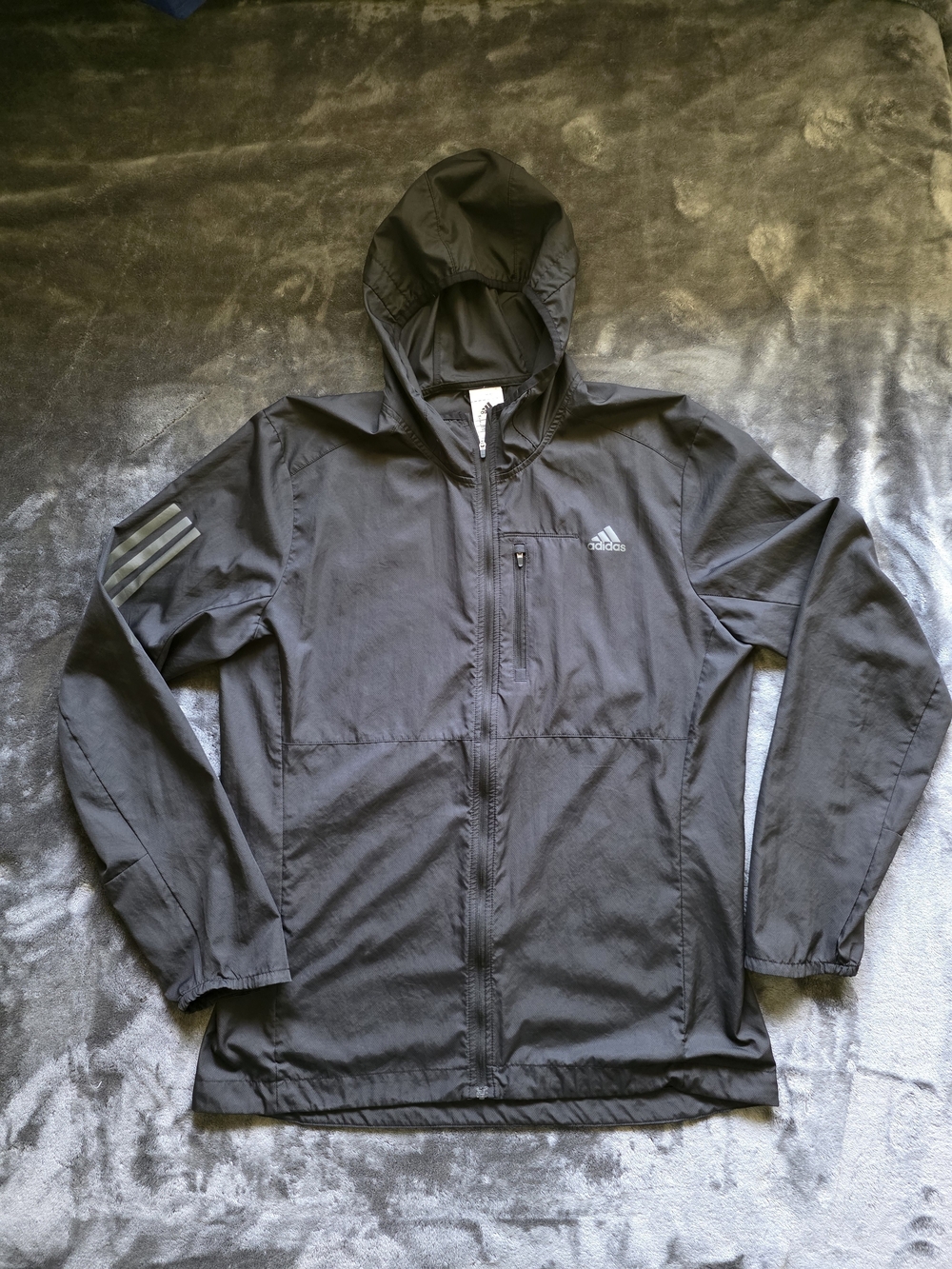 adidas Black Lightweight Hooded Windbreaker Running Jacket